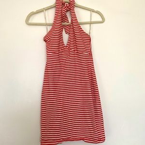Halter red/white striped mini dress
